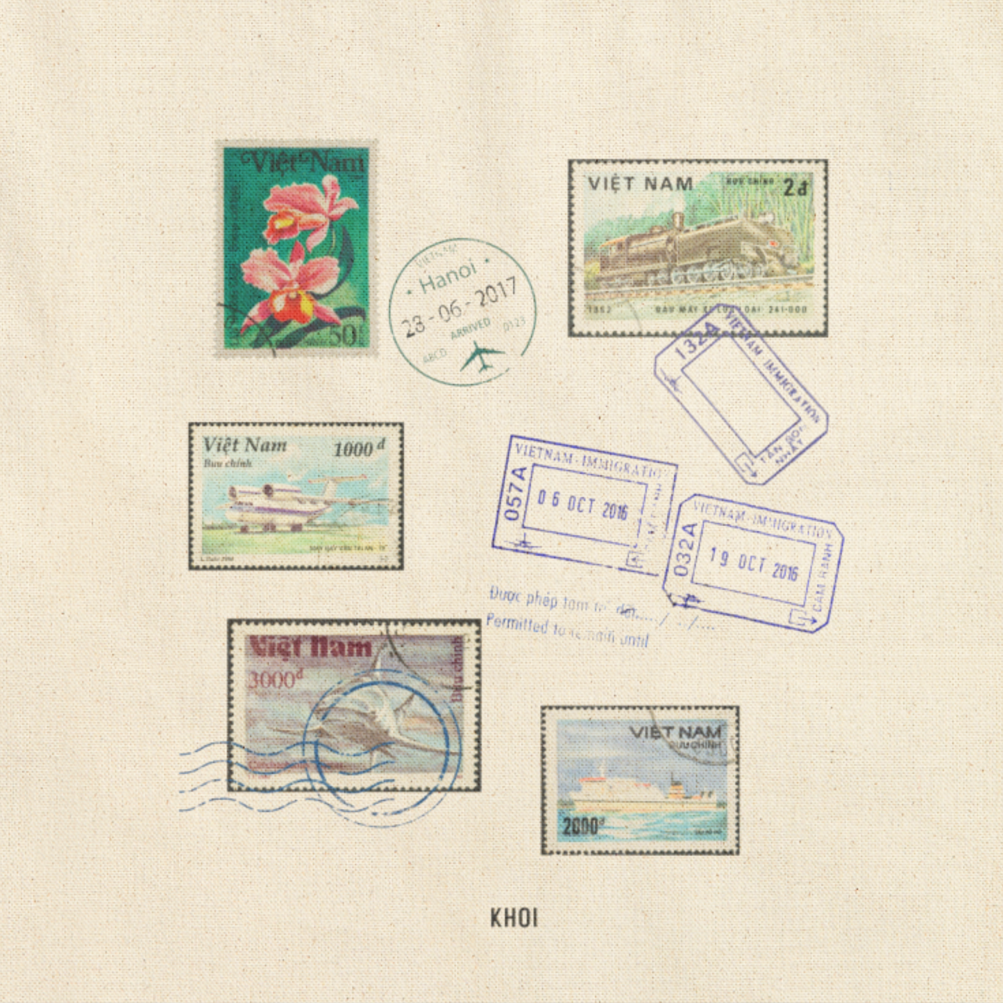 Khoi- Vietnamese Postal Stamp Canvas Tote Bag